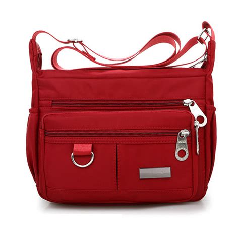 Bobo Xiuxian Red Crossbody Bag Nylon Travel Zip Purse .